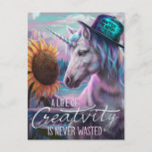 Eenhoorn en zonnebloem Een leven van creativiteit Briefkaart (Voorkant)