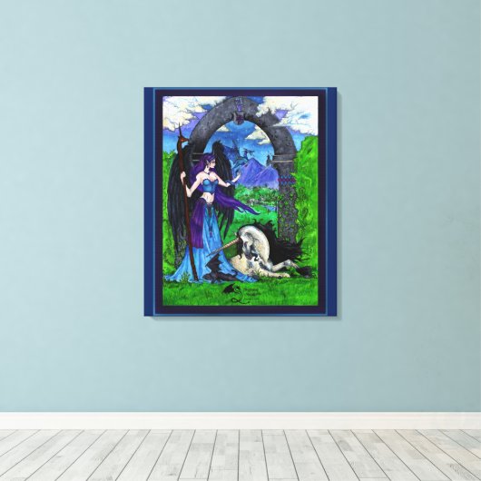 Eenhoorn Engel Meisje Vrouw Dragon Canvas Afdruk (Insitu (Houten vloer))
