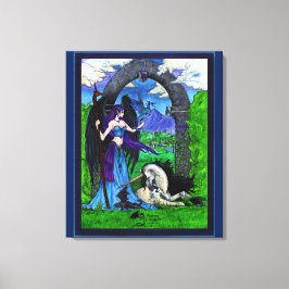 Eenhoorn Engel Meisje Vrouw Dragon Canvas Afdruk