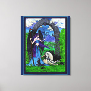 Eenhoorn Engel Meisje Vrouw Dragon Canvas Afdruk