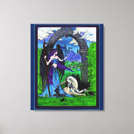 Eenhoorn Engel Meisje Vrouw Dragon Canvas Afdruk (Voorkant)