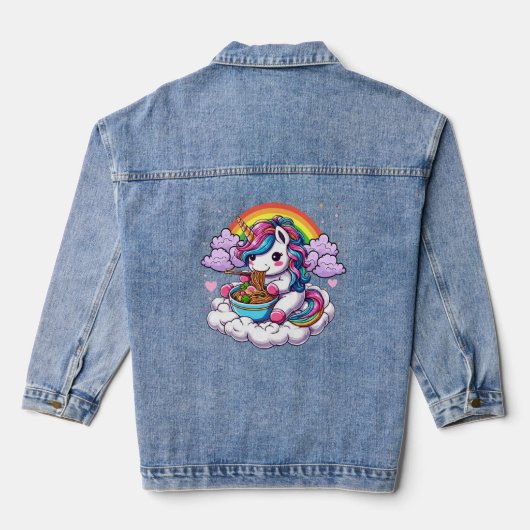 Eenhoorn Eten Japanse Ramen Noodle Japanse Liefde Denim Jacket (Achterkant)