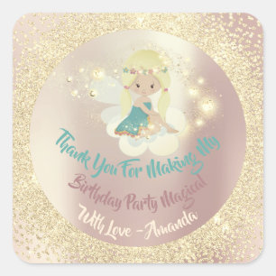 Eenhoorn Fairly Bedankt Favor Glitter Blauwgroen G Vierkante Sticker