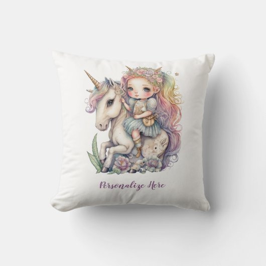 Eenhoorn Fairy Prinses Regenboog Kleuren Personali Kussen (Voorkant)