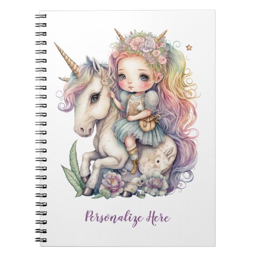 Eenhoorn Fairy Prinses Regenboog Kleuren Personali Notitieboek (Voorkant)