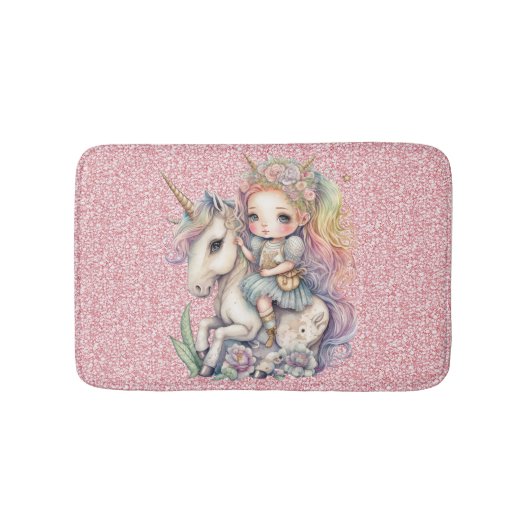 Eenhoorn Fairy Prinses Roze Glitter Fantasy Meisje Badmat (Voorkant)
