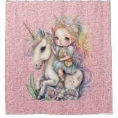 Eenhoorn Fairy Prinses Roze Glitter Fantasy Meisje Douchegordijn (Voorkant)