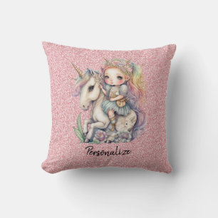 Eenhoorn Fairy Prinses Roze Glitter Fantasy Meisje Kussen