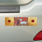 EENHOORN, FANTASIE BLOEMMOTIEVEN, RODE ROBIJNRODE  BUMPERSTICKER (Op auto)