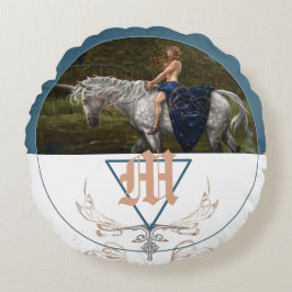 Eenhoorn fantasie illustratie monogram rond kussen
