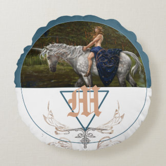 Eenhoorn fantasie illustratie monogram rond kussen