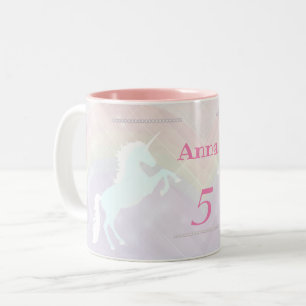 eenhoorn fantasie roze en paars tweekleurige koffiemok