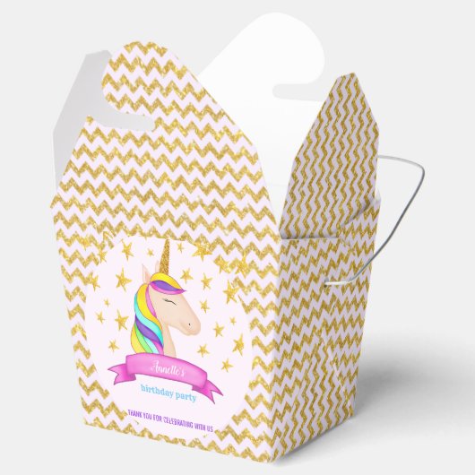 Eenhoorn Faux Gold Glitter Chevron | Verjaardagsfe Bedankdoosjes (Geopend)