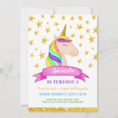 Eenhoorn Faux Gold Glitter Sterren | Verjaardag Kaart (Voorkant)