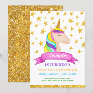 Eenhoorn Faux Gold Glitter Sterren Verjaardag Kaart