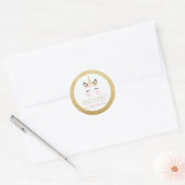 Eenhoorn Favor Sticker- Glitter goud en roze Ronde Sticker (Envelop)