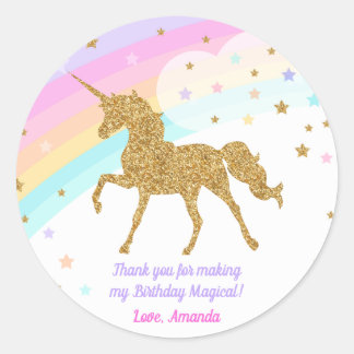 Eenhoorn Favor Sticker, Roze & Gouden Sticker
