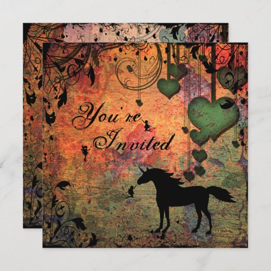 Eenhoorn, Feeën en Hart Bos Verjaardag Uitnodigen Kaart (Voorkant / Achterkant)