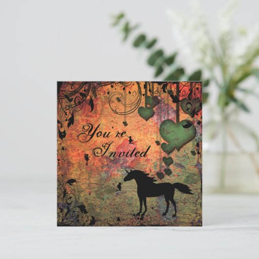 Eenhoorn, Feeën en Hart Bos Verjaardag Uitnodigen Kaart (Staand voorkant)