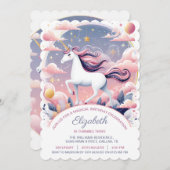 Eenhoorn Feest Uitnodigen, Eenhoorn Verjaardag Kaart (Voorkant / Achterkant)