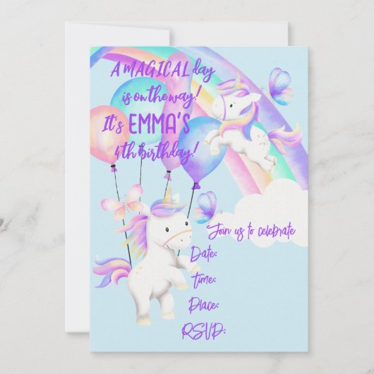 Eenhoorn Feest Uitnodiging (Voorkant)
