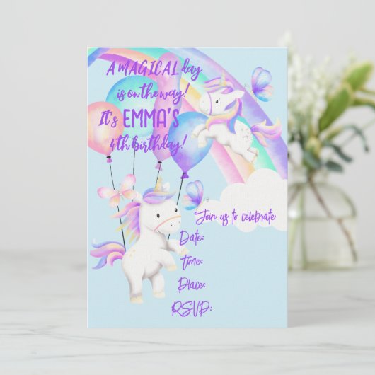 Eenhoorn Feest Uitnodiging (Staand voorkant)
