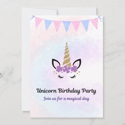 Eenhoorn Feest Uitnodiging (Voorkant)