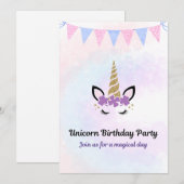 Eenhoorn Feest Uitnodiging (Voorkant / Achterkant)