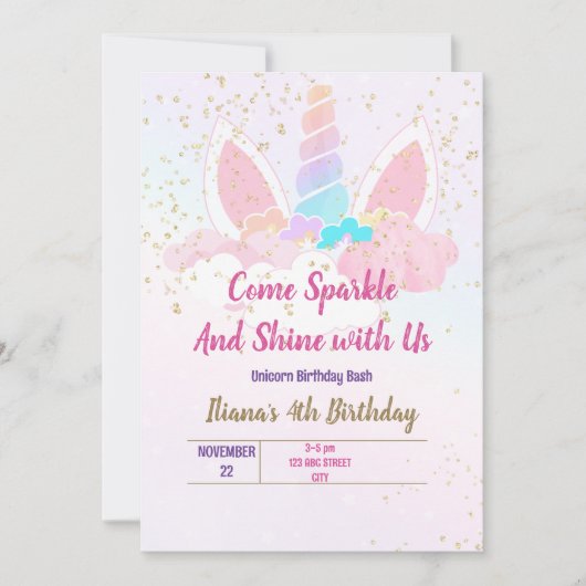 Eenhoorn feestje kaart (Voorkant)