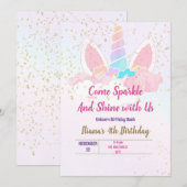 Eenhoorn feestje kaart (Voorkant / Achterkant)