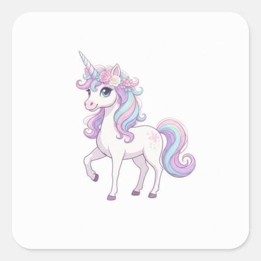 Eenhoorn Feestje Knop Vierkante Sticker (Voorkant)