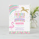 Eenhoorn & Flamingo Verjaardag Uitnodiging Magic P (Staand voorkant)