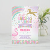 Eenhoorn & Flamingo Verjaardag Uitnodiging Magic P (Staand voorkant)