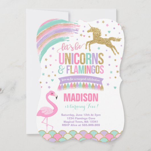 Eenhoorn & Flamingo Verjaardag Uitnodiging Magic P (Voorkant)