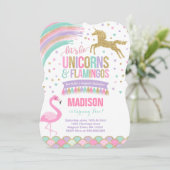 Eenhoorn & Flamingo Verjaardag Uitnodiging Magic P (Staand voorkant)