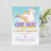 Eenhoorn Float Pool Zomer Verjaardag Kaart (Staand voorkant)