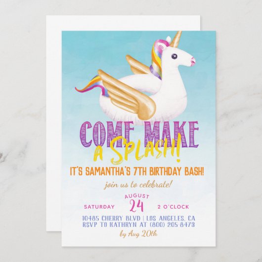 Eenhoorn Float Pool Zomer Verjaardag Kaart (Voorkant / Achterkant)