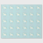 Eenhoorn Floral Aqua Gepersonaliseerde Verjaardag Cadeaupapier (Vlak)