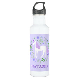  Eenhoorn Floral Paarse Gepersonaliseerd Waterfles