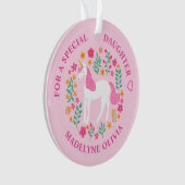 Eenhoorn Flowers Schattige Roze Dochter Ornament (voorkant)