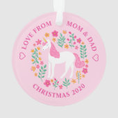 Eenhoorn Flowers Schattige Roze Dochter Ornament (achterkant)