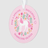 Eenhoorn Flowers Schattige Roze Dochter Ornament (voorkant)