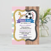 Eenhoorn & Football Joint Birthday Girl Boy Sports Kaart (Staand voorkant)