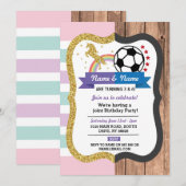 Eenhoorn & Football Joint Birthday Girl Boy Sports Kaart (Voorkant / Achterkant)