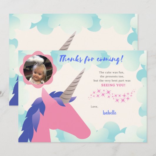 Eénhoorn Foto Bedankkaart (Voorkant / Achterkant)