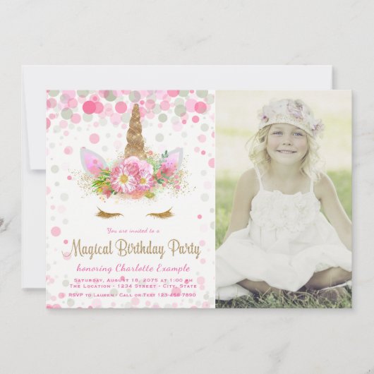 Eenhoorn Foto Eenhoorn Verjaardagsfeestje Uitnodig Kaart (Voorkant)