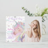 Eenhoorn foto uitnodiging (Staand voorkant)