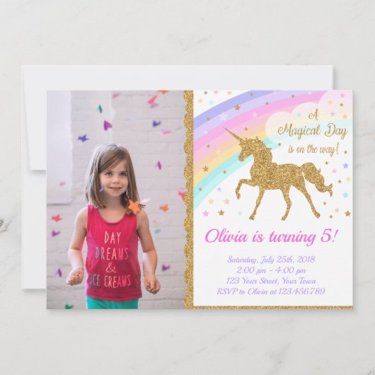Eenhoorn foto uitnodiging, Eenhoorn partij Kaart (Voorkant)