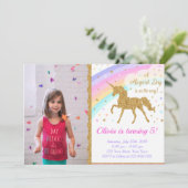 Eenhoorn foto uitnodiging, Eenhoorn partij Kaart (Staand voorkant)