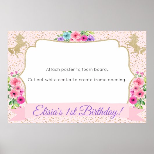 Eenhoorn Fotohokje Frame Prop Poster Gouden Bloem (Voorkant)